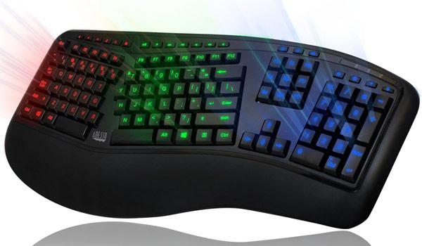Эргономичная клавиатура Adesso Tru-Form 150 оснащена подсветкой, цвет которой можно выбирать
