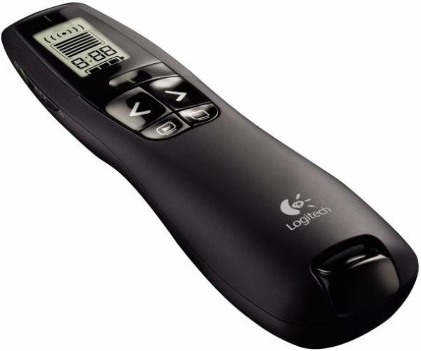 Мышь беспроводная для презентаций Logitech Wireless Presenter R700, USB, 5 кнопок, ЖК дисплей, FM 30м, 2*AAA, лазерная указка, функция ПДУ, черный, 910-003507