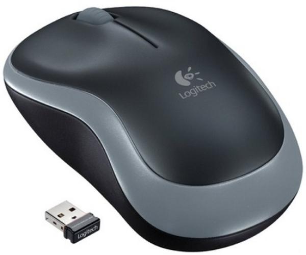 Мышь беспроводная оптическая Logitech M185 Wireless Mouse, USB, 3 кнопки, колесо, FM 10м, 1*AA, для ноутбука, черный-серый, 910-002238
