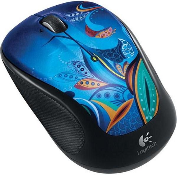 Мышь беспроводная оптическая Logitech M325 "Paisley Pond" Wireless Mouse, USB, 3 кнопки, колесо, FM, 1*AA, для ноутбука, черный-синий, с рисунком, 910-003894