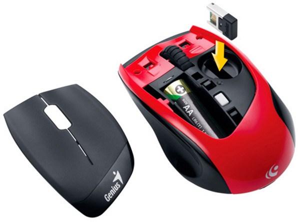 Мышь беспроводная оптическая Genius DX-7020, USB, 3 кнопки, колесо, FM, 1200dpi, 1*AA, черный-красный, для ноутбука