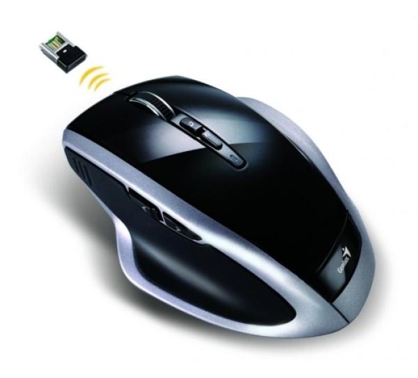 Мышь беспроводная оптическая Genius Ergo 8800, USB, 7 кнопок, колесо, FM, 1600/1200/800dpi, 2*AA, черный-серебристый