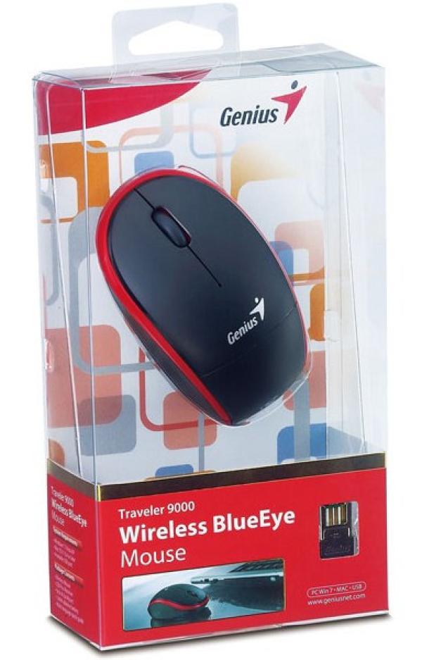 Мышь беспроводная оптическая Genius Traveler 9000 B-R, USB, 3 кнопки, колесо, FM, 1200dpi, 1*AAA, для ноутбука, черный-красный
