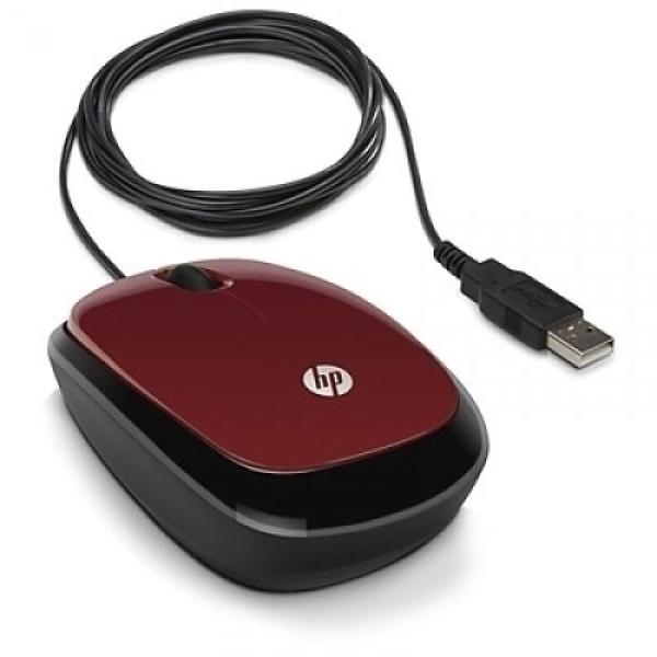 Мышь оптическая HP X1200, USB, 2 кнопки, колесо, 1200dpi, черный-красный, H6F01AA
