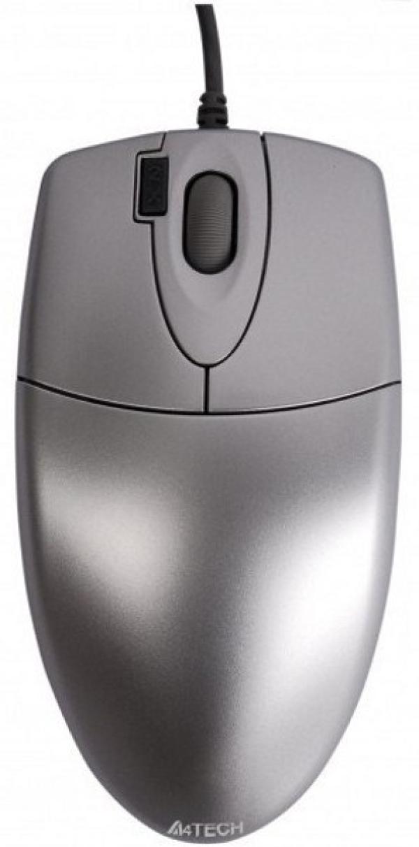 Мышь оптическая A4 Tech OP-620D, PS/2, 4 кнопки, колесо, 800dpi, кнопка двойного клика, серебристый
