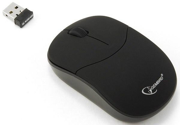 Мышь беспроводная оптическая Gembird MUSW-204, USB, 3 кнопки, колесо, FM 10м, 1000dpi, бесшумные кнопки, 1*AA, для ноутбука, черный