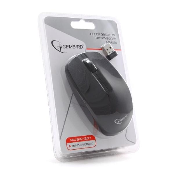 Мышь беспроводная оптическая Gembird MUSW-207, USB, 3 кнопки, колесо, FM 10м, 1000dpi, 1*AA, черный