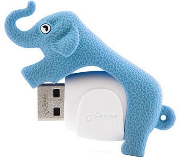 Флэш-накопитель USB2.0   4GB Bone FD-4GB/B_ELEPHANT/B, брызгозащищенный, пылезащищенный, голубой-белый, стильный дизайн