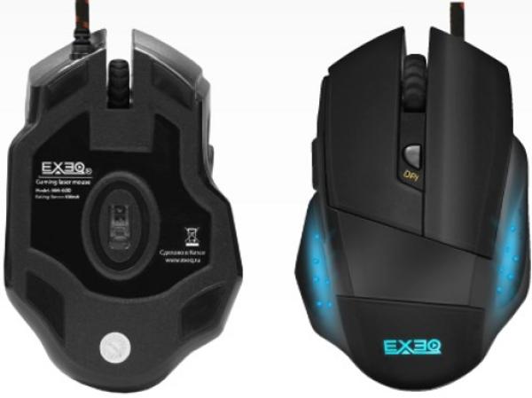 Мышь лазерная EXEQ MM-600, USB, 6 кнопок, колесо, 2400/1600/1200/800dpi, подсветка, черный