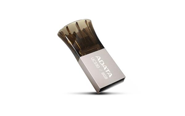 Флэш-накопитель USB2.0   8GB A-Data DashDrive UC330 OTG AUC330-8G-RBK, OTG USB micro-B, компактный, серебристый-черный, стильный дизайн