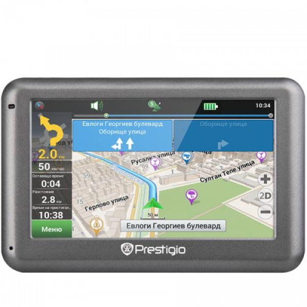GPS навигатор автомобильный Prestigio GeoVision 4055, 66 канала, RAM 128M, 4G, ЖКД 4.3" 480*272, SD-micro, USB, сенс., Li-Poly, 2.5ч, Навител Навигатор, 119*75*13мм 164г
