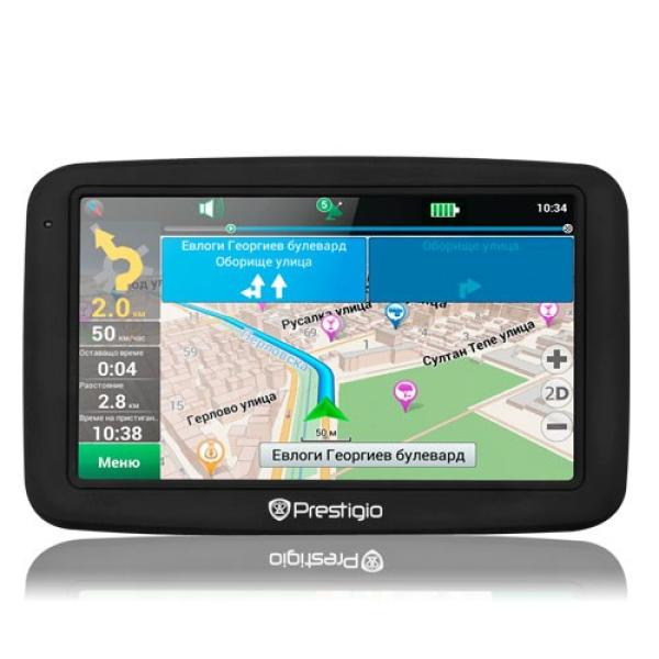 GPS навигатор автомобильный Prestigio GeoVision 5055, 66 каналов, 4GB, ЖКД 5" 480*272, SD-micro, USB2.0, подсветка, сенсорный экран, Li-Poly, Навител Навигатор, 131.8*92*10.3мм 158г