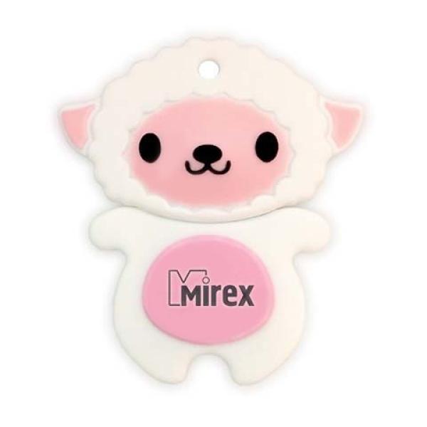 Флэш-накопитель USB2.0   8GB Mirex SHEEP PINK 13600-KIDSHP08, прорезиненный, белый-розовый, стильный дизайн