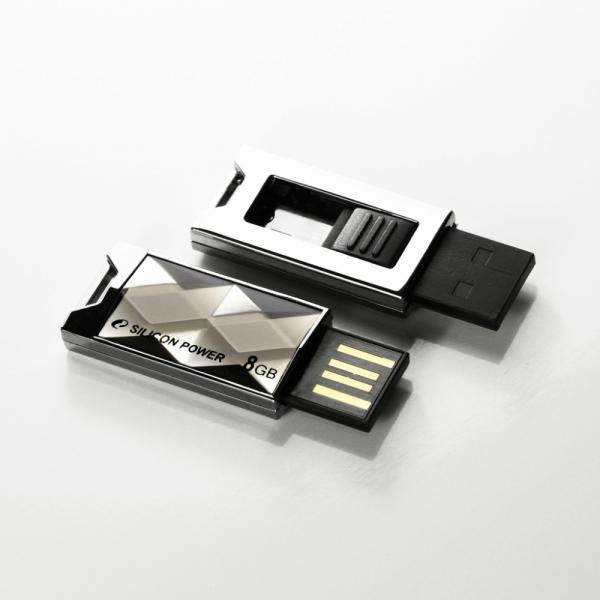 Флэш-накопитель USB2.0   8GB Silicon Power Touch 850 SP008GBUF2850V1T, пылезащищенный, водонепроницаемый, противоударный, серебристый, стильный дизайн