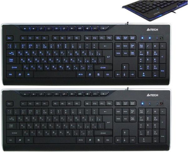 Клавиатура A4 Tech KD-800-L, USB, Multimedia 11 кнопок, Slim, подсветка 1 цвет, черный