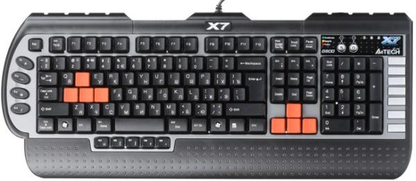 Клавиатура A4 Tech X7-G800, PS/2, Multimedia 7 кнопок, подставка для запястий, влагозащищенная, черный-серый