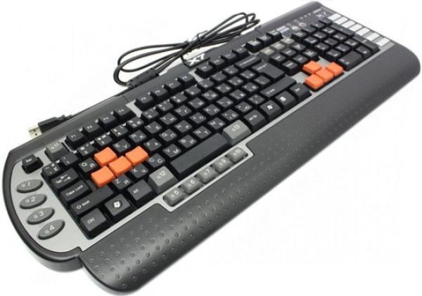Клавиатура A4 Tech X7-G800V, USB, 96КB, эргономичная, Multimedia 22 кнопки, подставка для запястий, влагозащищенная, черный-серебристый