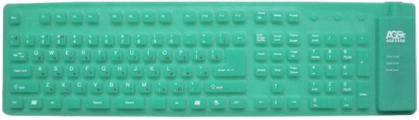 Клавиатура AgeStar AS-HSK810FA, USB+PS/2, эргономичная, Slim, гибкая, влагозащищенная, силикон, зеленый