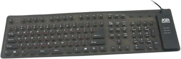 Клавиатура AgeStar AS-HSK810FA, USB+PS/2, эргономичная, Slim, гибкая, влагозащищенная, черный