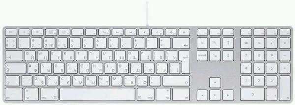 Клавиатура Apple Keyboard MB110RS/(A/B), USB2.0, Slim, USB hub 2*AF, серебристый-белый