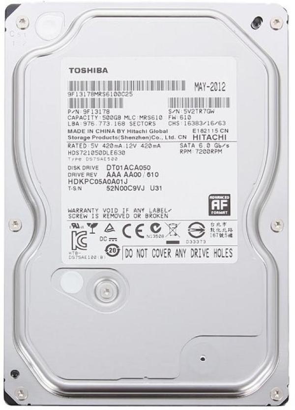Жесткий диск 3.5" SATA    500GB Toshiba DT01ACA050, SATAIII, 7200rpm, 32MB cache