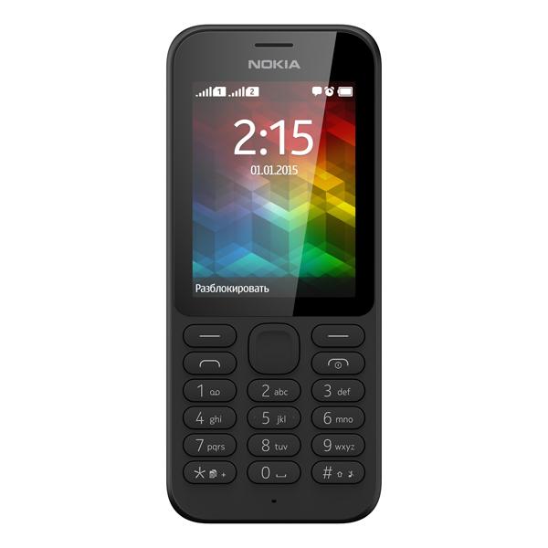 Мобильный телефон 2*SIM Nokia 215, GSM900/1800/1900, 2.4" 320*240,0.3Мпикс, SD-micro, BT, MP3 плеер, FM радио, 50*116*13мм 79г, черный