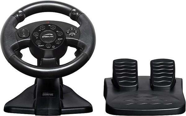Руль для PC/PS2/PS3 Speed-Link SL-6684-SBK Darkfire Racing Wheel, USB, вибрация, 13 кнопок, 2 педали, 2 подрулевых рычага, черный