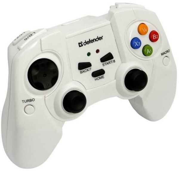 Игровой манипулятор GamePad беспроводной для PC Defender Scorpion X7, вибрация, 8 позиций, 12 кнопок, 2 аналоговых джойстика, USB, FM, 3*AAA, белый