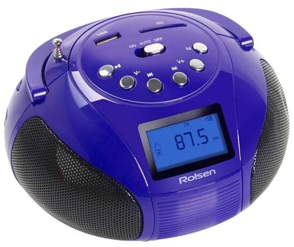 Магнитола Rolsen  RBM-411VI, MP3, FM, 2*3Вт, ЖКД, USB/miniUSB(питание), MMC/SD, AUX, часы/будильник, фиолетовый