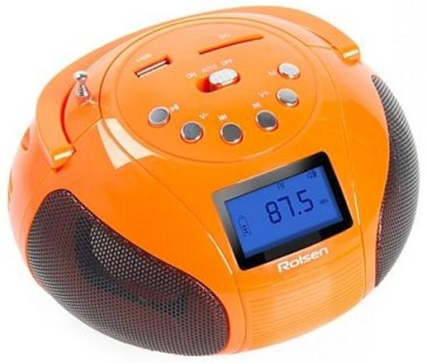 Магнитола Rolsen RBM-411OR, MP3, FM, 2*3Вт, ЖКД, USB/miniUSB(питание), MMC/SD, AUX, часы/будильник, оранжевый