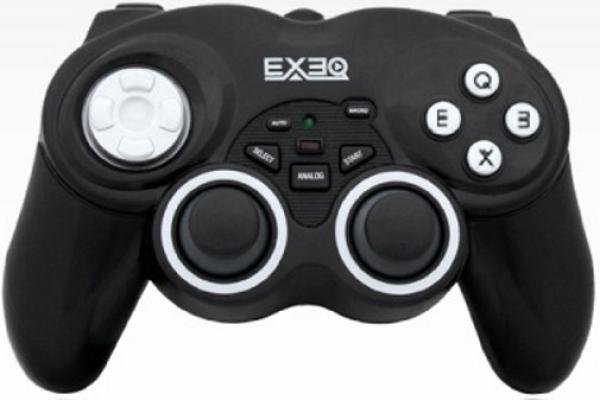 Игровой манипулятор GamePad беспроводной для PC/PS2/PS3 EXEQ GameHunter WR, USB, вибрация, 12 кнопок, 2 аналоговых джойстика, 4 триггера, FM, программируемый, аккумулятор, черный, HY-858