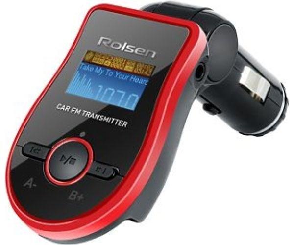 Плеер MP3  с радиопередатчиком для автомобиля Rolsen RFA-380, USB2.0, MP3/WMA, считыватель карт памяти, вход MiniJack, ЖКД, ПДУ, черный-красный