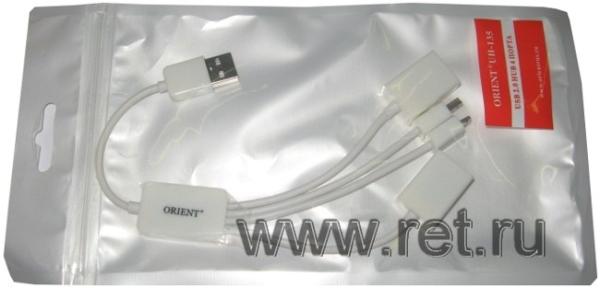 Разветвитель USB2.0  1*AF/microUSB/miniUSB/MS Micro/SD-Micro Orient UH-135, пассивный, белый