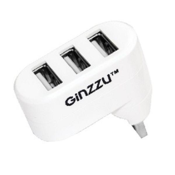 Разветвитель USB2.0  3*AF Ginzzu GR-410UW, пассивный, пластик, белый