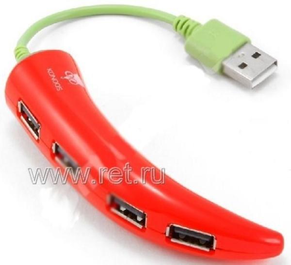 Разветвитель USB2.0  4*AF Konoos UK-43, перец, пассивный, красный
