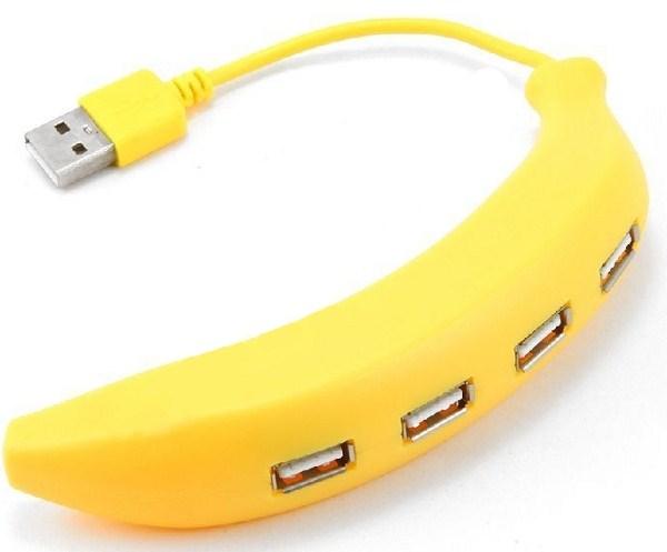 Разветвитель USB2.0  4*AF Konoos UK-44, банан, пассивный, желтый