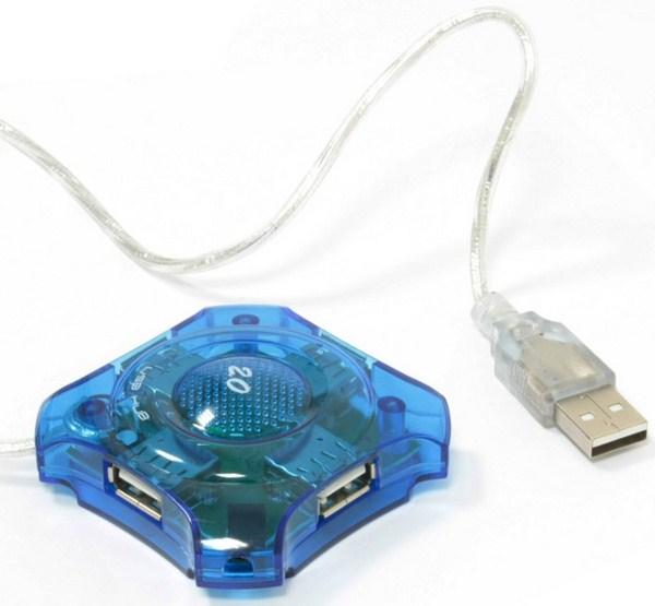 Разветвитель USB2.0  4*AF Orient 004, пассивный, пластик, синий