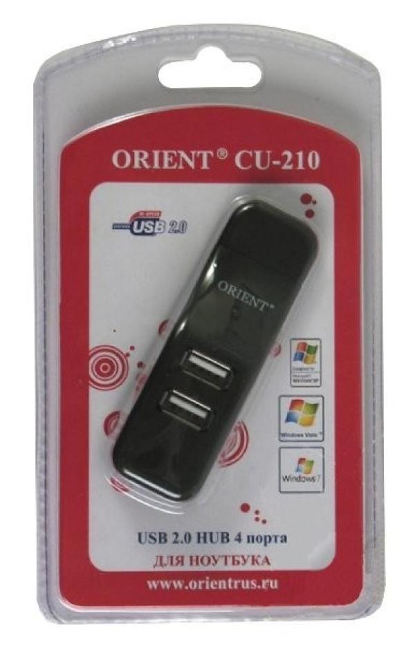 Разветвитель USB2.0  4*AF Orient CU-210, пассивный, для ноутбука, черный