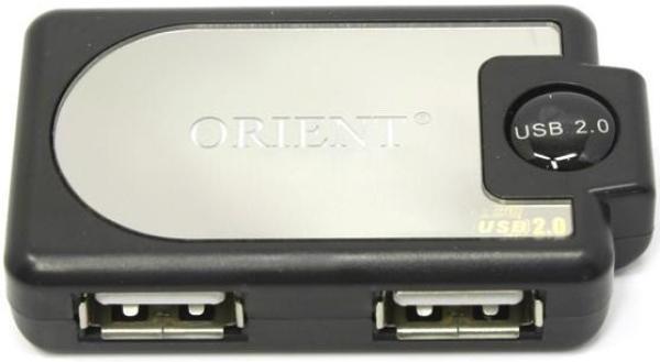 Разветвитель USB2.0  4*AF Orient MI-412, miniUSB, пассивный, пластик, черный-серебристый