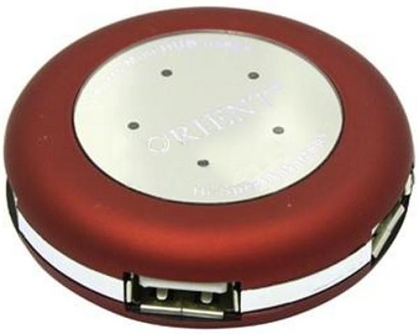 Разветвитель USB2.0  4*AF Orient TA-300, miniUSB, пассивный, пластик, темно-красный