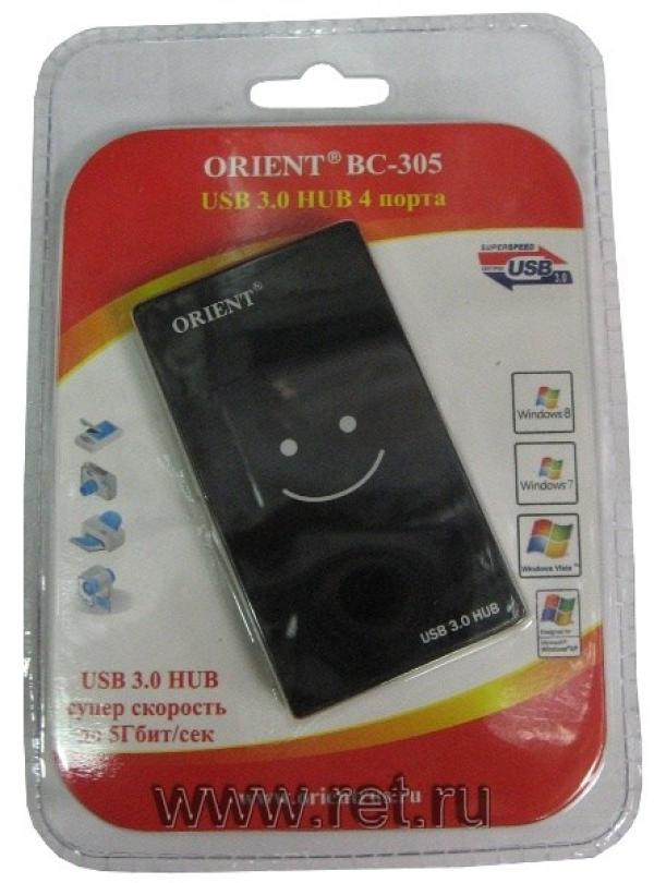 Разветвитель USB3.0 4*AF Orient BC-305, пассивный, пластик, черный
