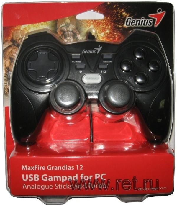 Игровой манипулятор GamePad для PC Genius MaxFire Grandias 12, USB, 8 позиций, 12 кнопок, 2 аналоговых джойстика, 4 триггера, черный