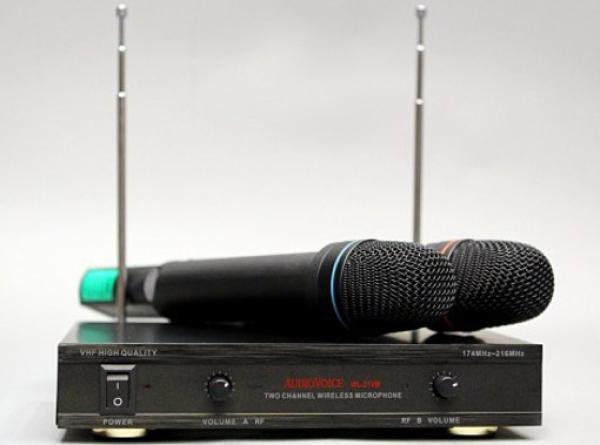Комплект микрофоны беспроводные Audiovoice WL-21VM, 2 ручных микрофона + приемник, 100..15000Гц, FM до 80м, динамический, черный