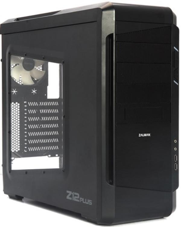 Корпус ATX MidiTower Zalman Z12 Plus, без БП, 4*5.25"+0(5)*3.5"+0(1)*2.5"/3.5"+0(1)*2.5", Audio/2*USB2.0/2*USB3.0, пластик/сталь, 2(5) вент. LED, окно, черный