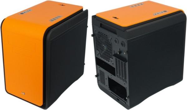 Корпус mATX MiniTower Aerocool DS Cube Orange, без БП, 1*5.25"+0(2)*2.5"/3.5"+0(2)*2.5", Audio/2*USB2.0/2*USB3.0, кожа/сталь, 2(4) вент., черный-оранжевый