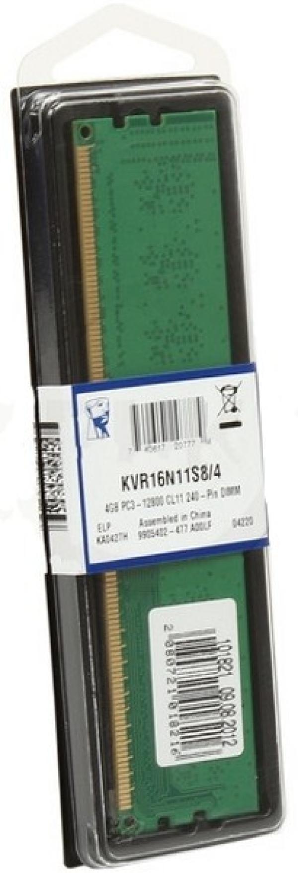 Оперативная память DIMM DDR3  4GB, 1600МГц (PC12800) Kingston KVR16N11S8/4, Retail