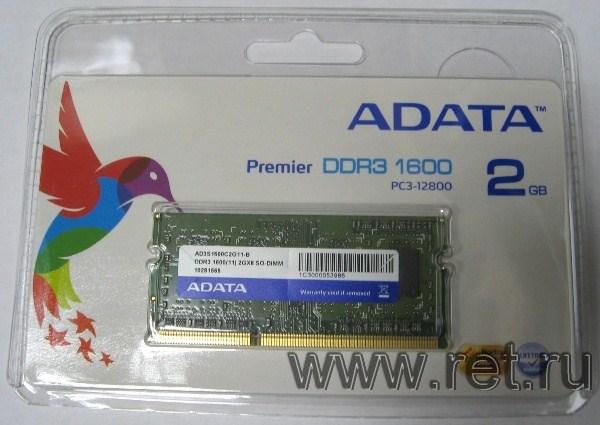 Оперативная память SO-DIMM DDR3  2GB, 1600МГц (PC12800) A-Data AD3S1600C2G11, Retail