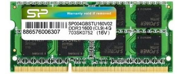Оперативная память SO-DIMM DDR3  4GB, 1600МГц (PC12800) Silicon Power SP004GBSTU160V02