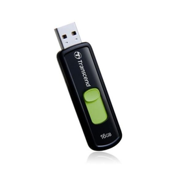 Флэш-накопитель USB2.0  16GB Transcend TS16GJF500, 15/7МБ/сек, черный-зеленый