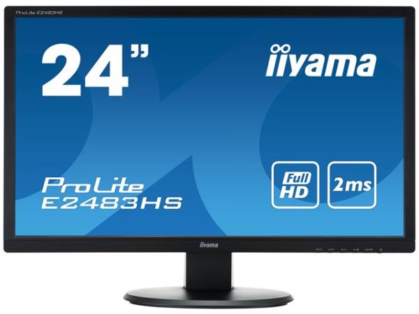 Монитор ЖК 24" Iiyama E2483HS-B1, 1920*1080 LED, 16:9, 250кд, DC 5000000:1, 2мс, TN, 170/160, DVI/HDMI, HDCP, черный